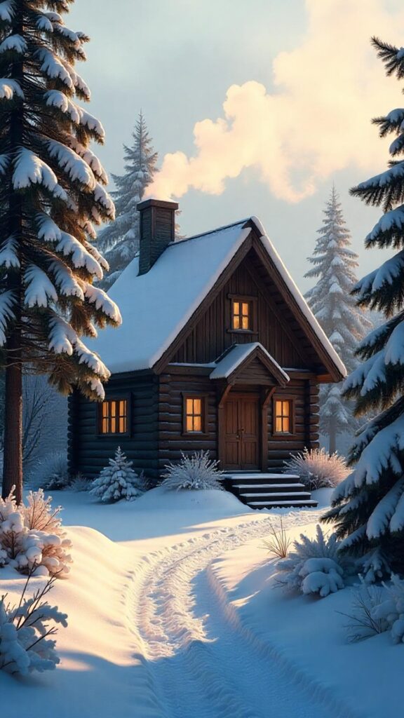 Classic Snow-covered Church At Dusk Wallpaper