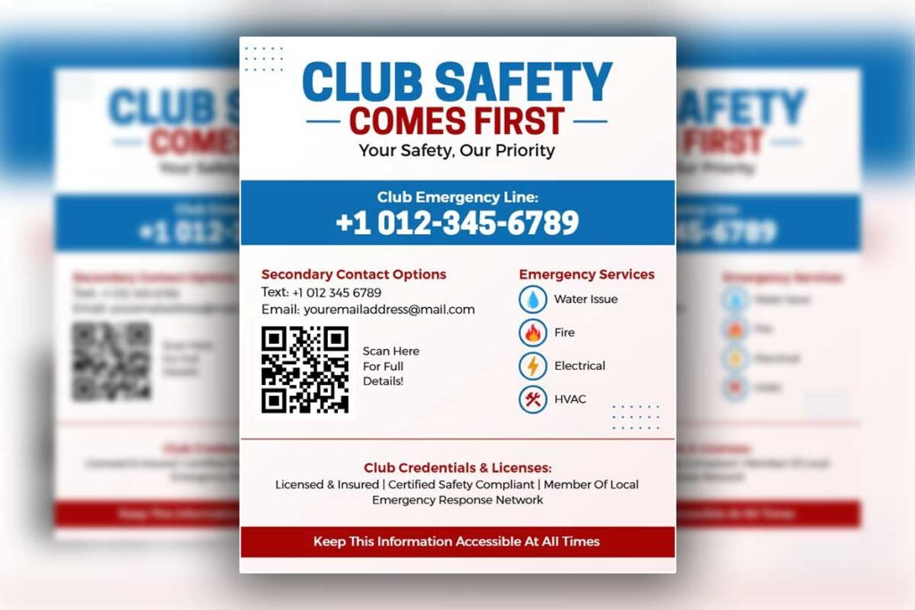 Club Safety Emergency Contact Information Flyer Template