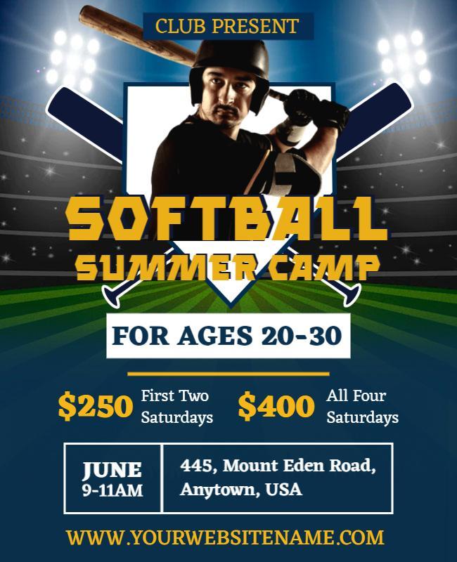 Cod Gray and Verdun Green Softball Camp Flyer Template