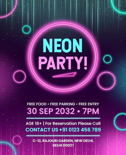 Neon Party Flyer With Bold Contrasting Colors And Striking Visuals