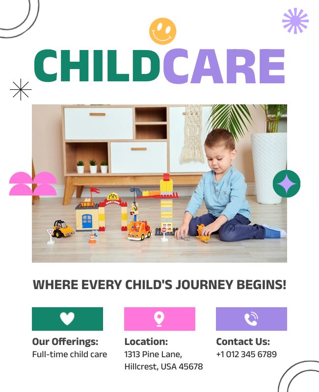 Bold colors and design in a childcare flyer to grab attention and boost enrollment