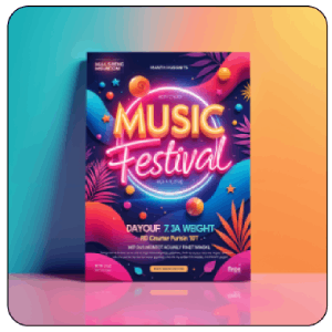 Bright and vibrant flyer with a dynamic color scheme.
