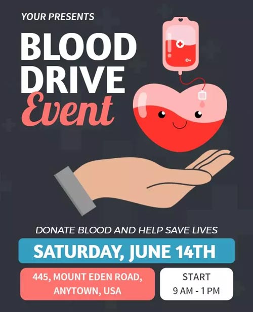 Blood Donation Event Flyer Featuring Event Details and Information