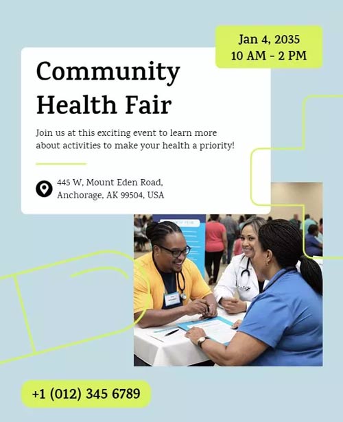 Colorful Flyer For A Community Health Fair Event Featuring Vibrant Graphics