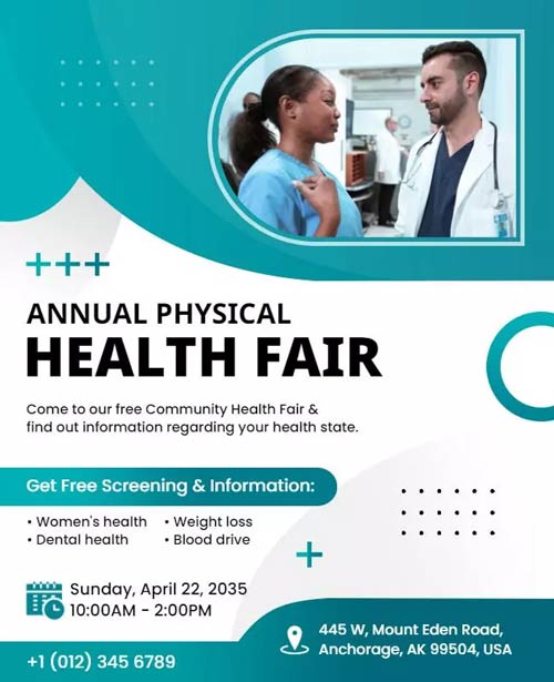 Flyer for Advertising A Community Health Fair Screening Event With Free Check-Ups