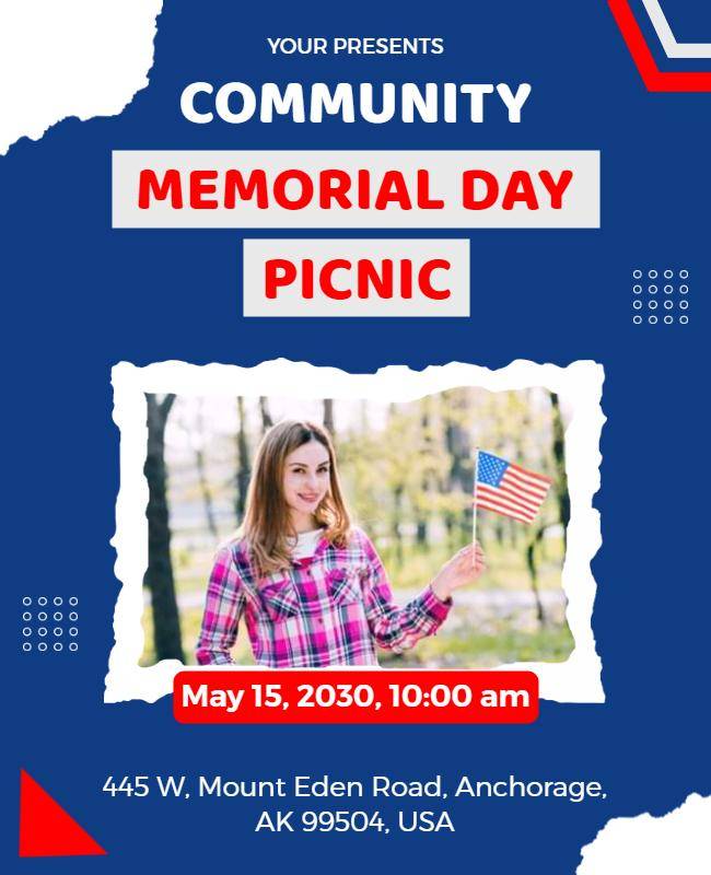 Vibrant Memorial Day flyer featuring picnic celebration