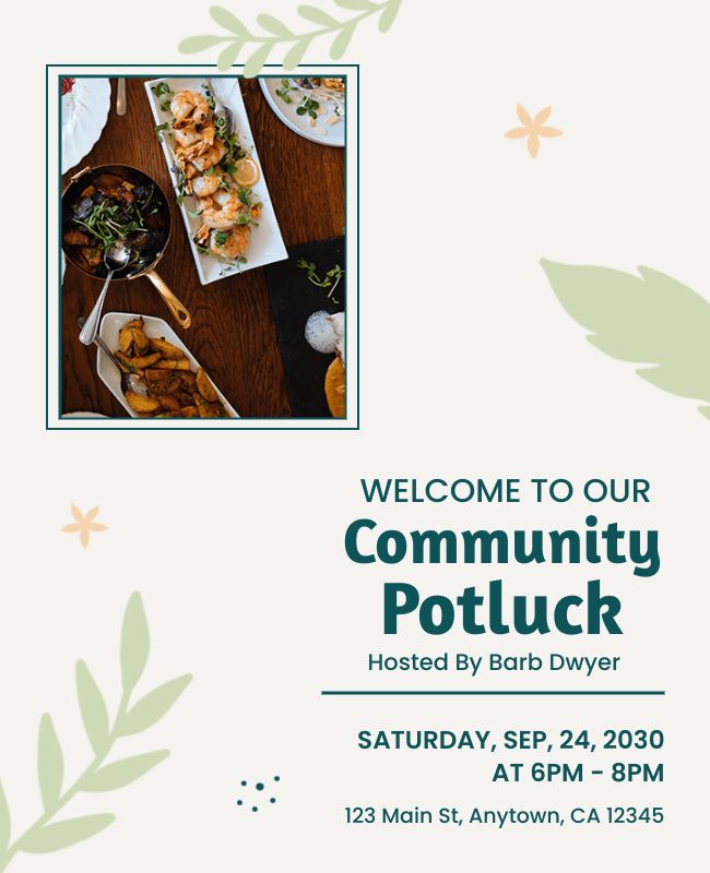 Engaging flyers for a Community Potluck Dinner with event details and inviting design