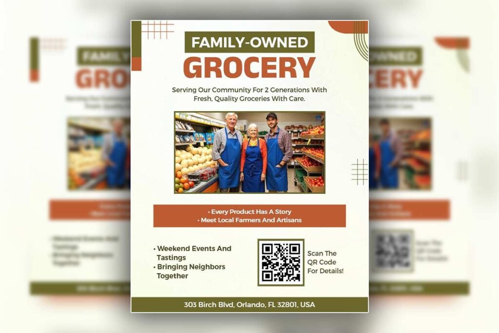 Community Support Family-Owned Grocery Store Flyer Template