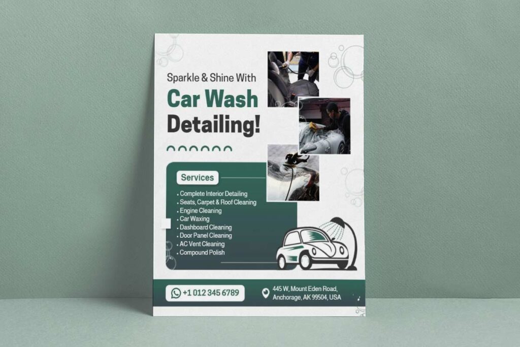 Comprehensive Car Washing and Detailing Service Flyer Template