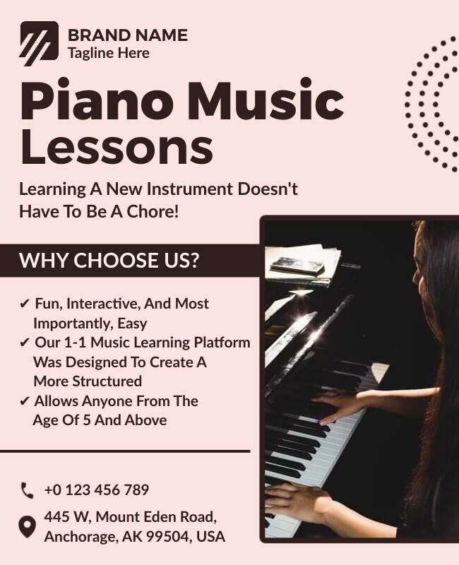 Comprehensive Piano Lessons Instructional Flyer Template