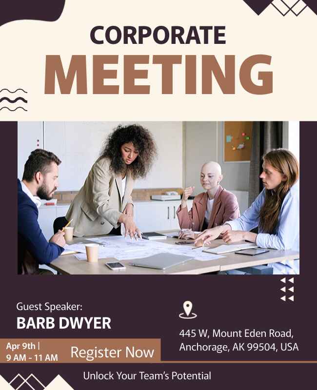 Sleek and structured meeting flyer for corporate events.