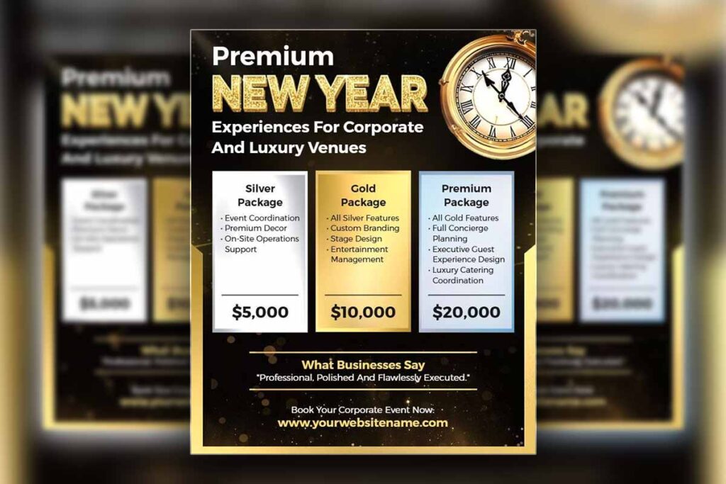 Corporate New Year Event Packages Flyer Template