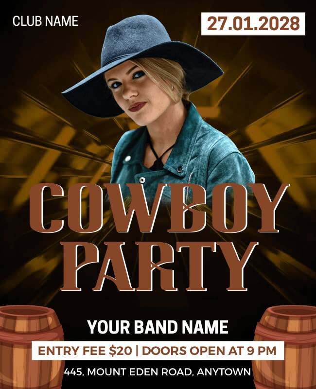 Cowboy Party Event Celebration Flyer Template