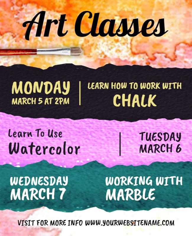 Flyer with color scheme matching artwork, using soft pastels for a watercolor workshop