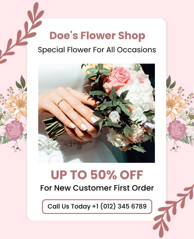 Creative florist flyer featuring floral accents for flower arrangements.