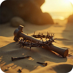 Crown of Thorns, Hammer, Nails, and Wooden Cross Symbolizing Good Friday