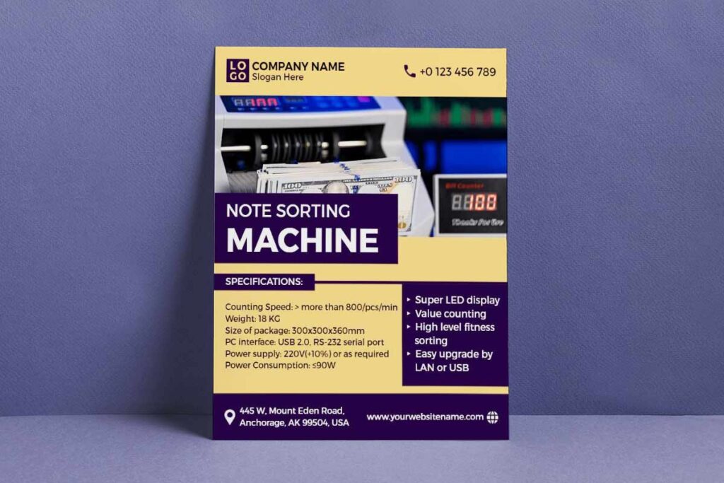 Currency Note Sorting Machine Advertisement Flyer Template