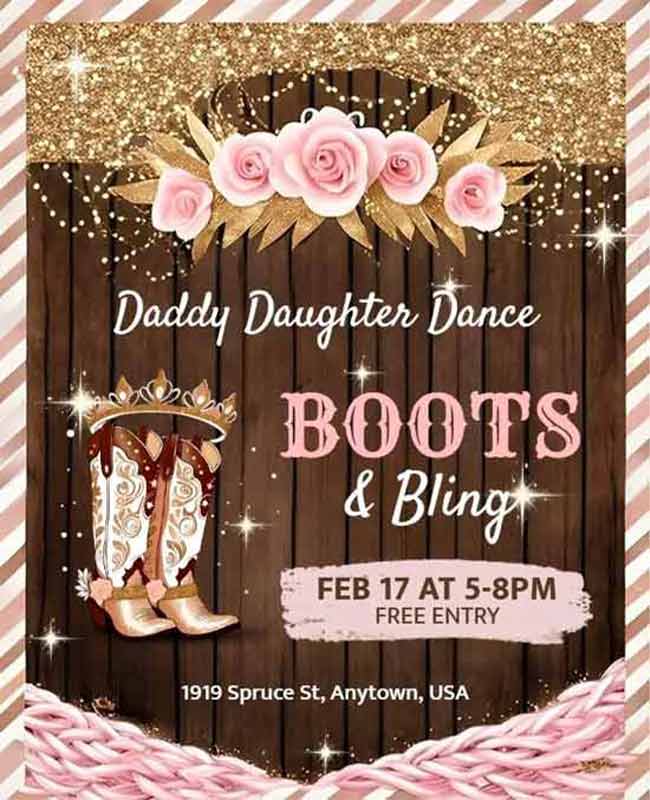 Daddy And Daughter Dance Boots And Bling Flyer Featuring A Western-Themed Design