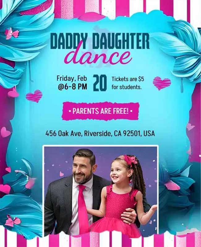 Charming Daddy-Daughter Dance Event Invitation Flyer with Elegant Designs and Visuals