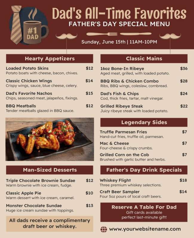 dads all time favorites menu flyer template