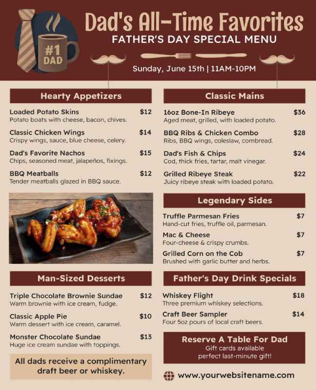 Dads All Time Favorites Restaurant Menu Template