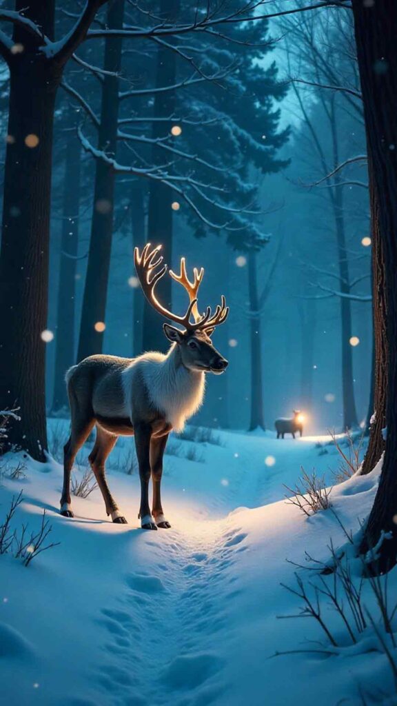 Dark Enchanted Reindeer Forest Wallpaper