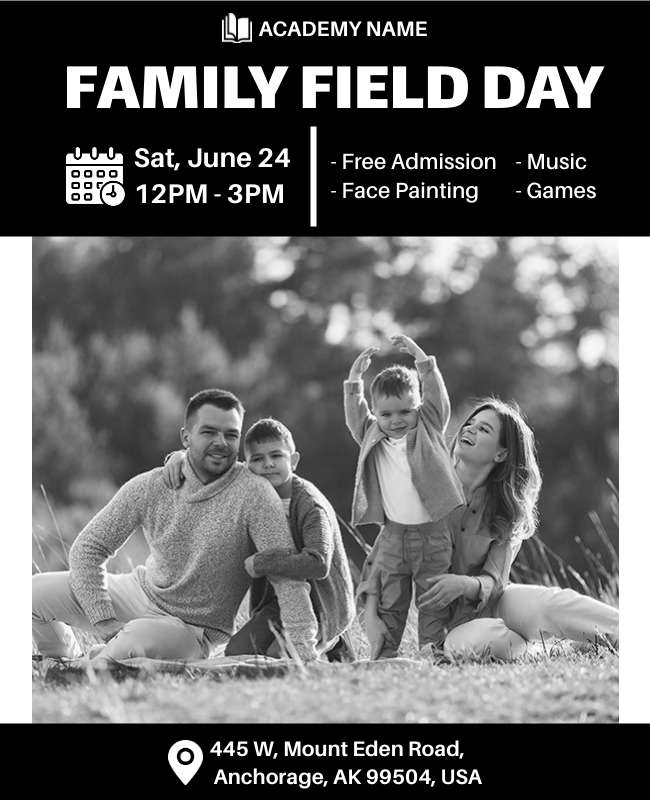 Family-friendly flyer highlighting fun games and activities for all ages