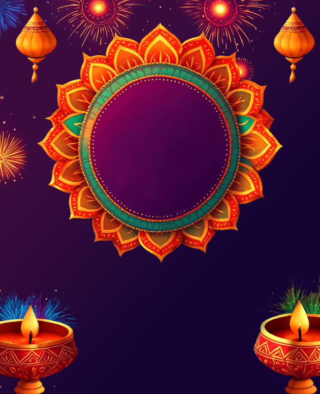Diwali festive sale background with glowing diyas, colorful fireworks, and decorative lights