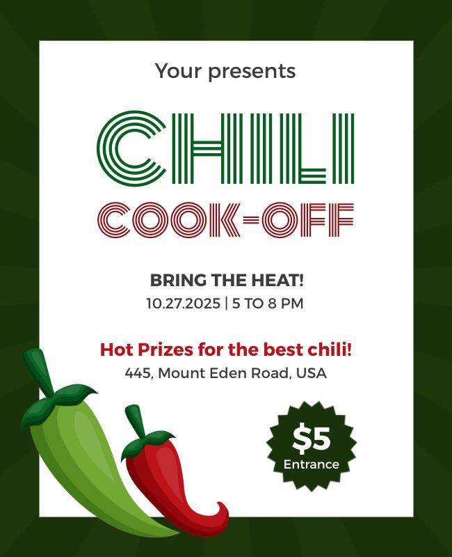 Deep Forest Green Chili Cook-Off Flyer Template