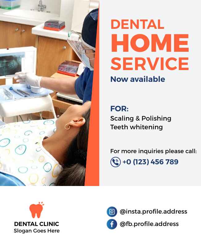 White and Orange Theme Dental Home Service Flyer Template