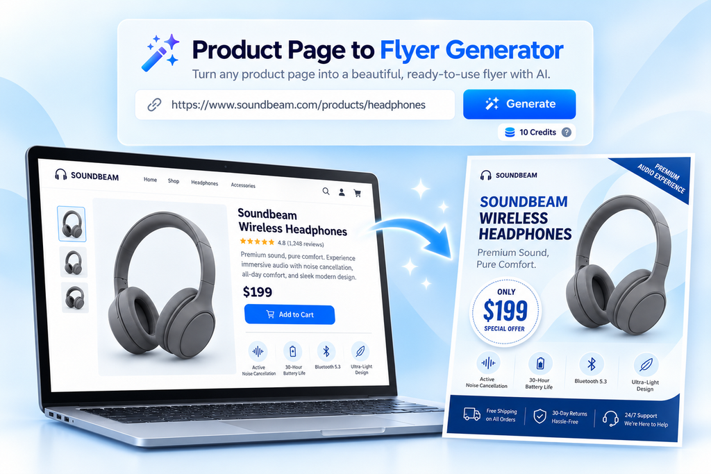 designwiz product page to flyer generator