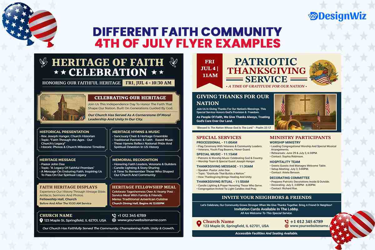 Different Faith Community 4th Of July Church or Non-profit Flyer Examples