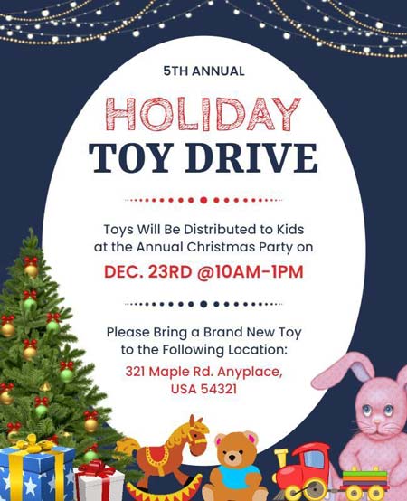 Blue and White Digital Annual Holiday Toy Drive Flyer