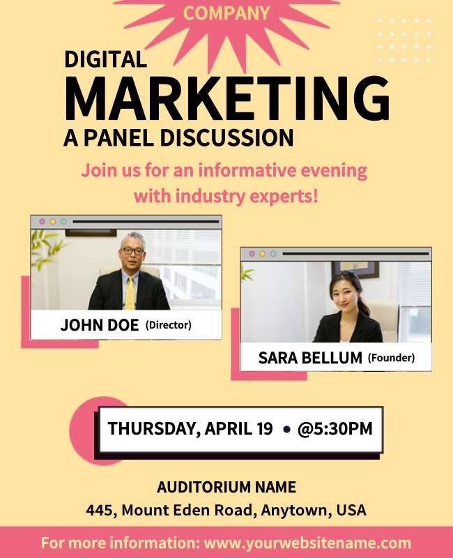 Yellow Digital Marketing Panel Discussion Event Flyer Template