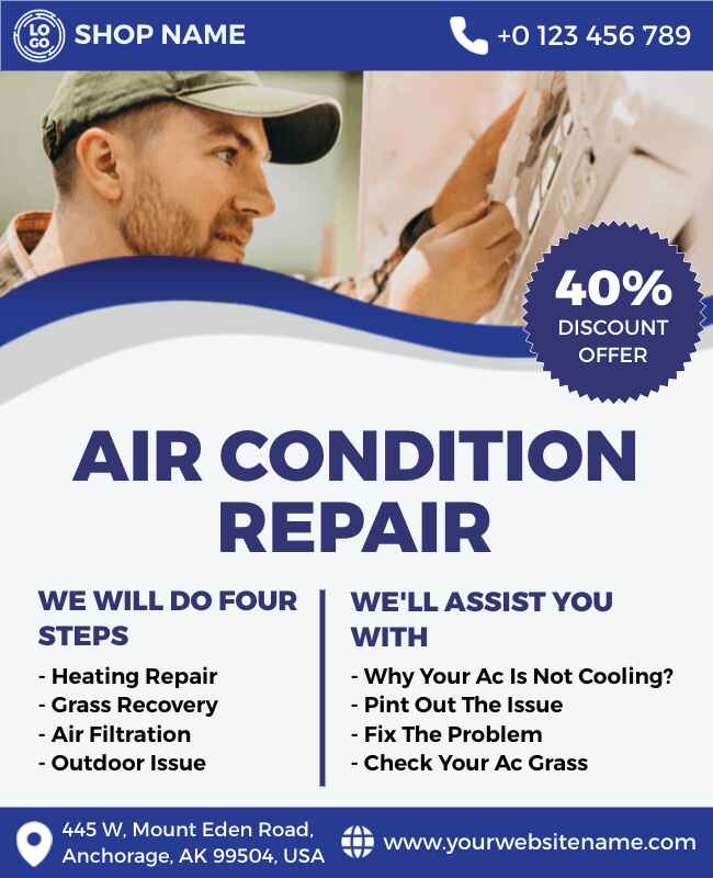 Discount Air Conditioning Repair Flyer Template