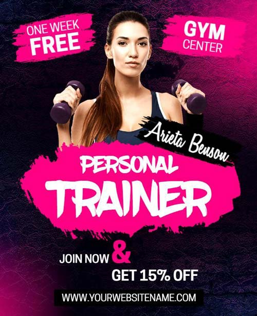 Discount Gym Personal Trainer Flyer Featuring Bold Design and Special Offer Details