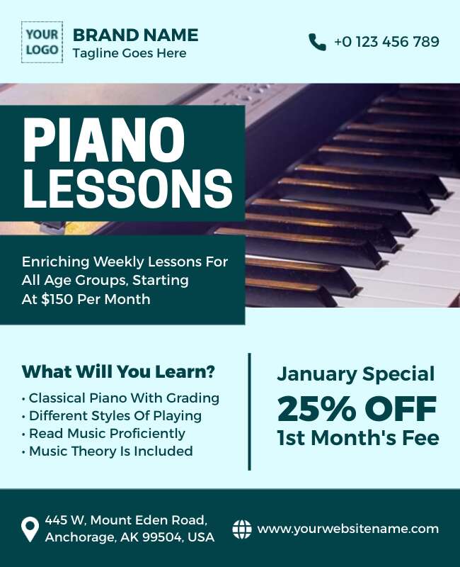 Discount Piano Lessons Flyer Template