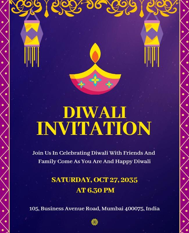 Diwali Festival Celebration Invitation Poster Template
