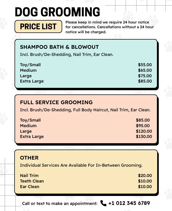 Dog Grooming Price List Flyer Template