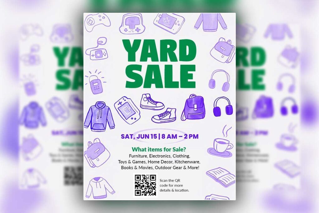 Doodle Themed Yard Sale Event Items Announcement Flyer Template
