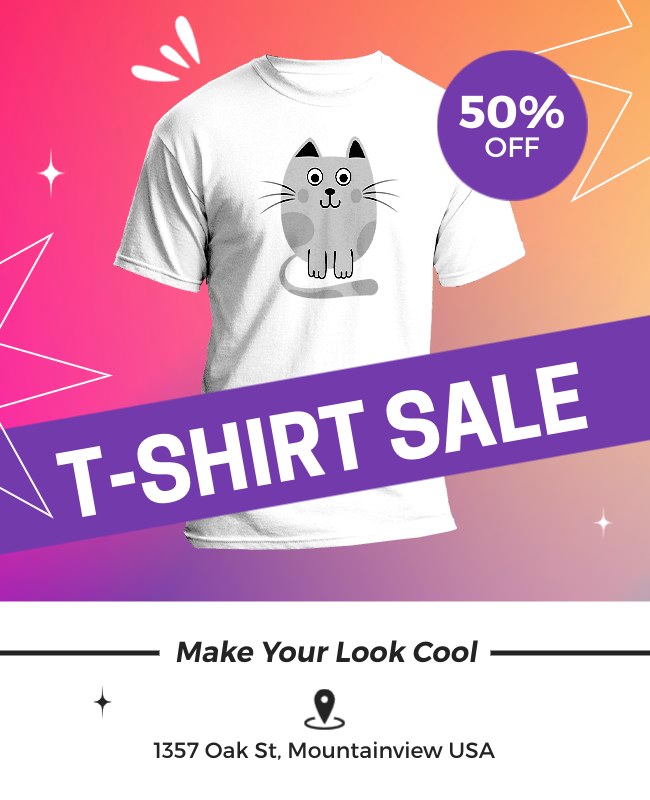 Eye-catching T-shirt sale flyer with bold colors and unique design elements