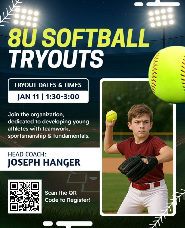 Dynamic Green 8U Softball Tryouts Registration Flyer
