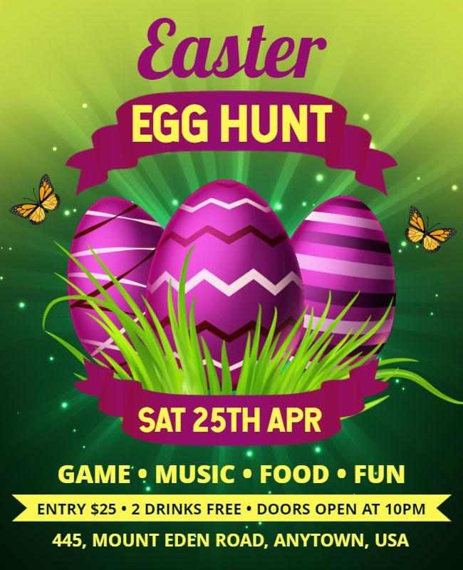 Eye-catching Easter Egg Hunt flyer highlighting event details and festive fun