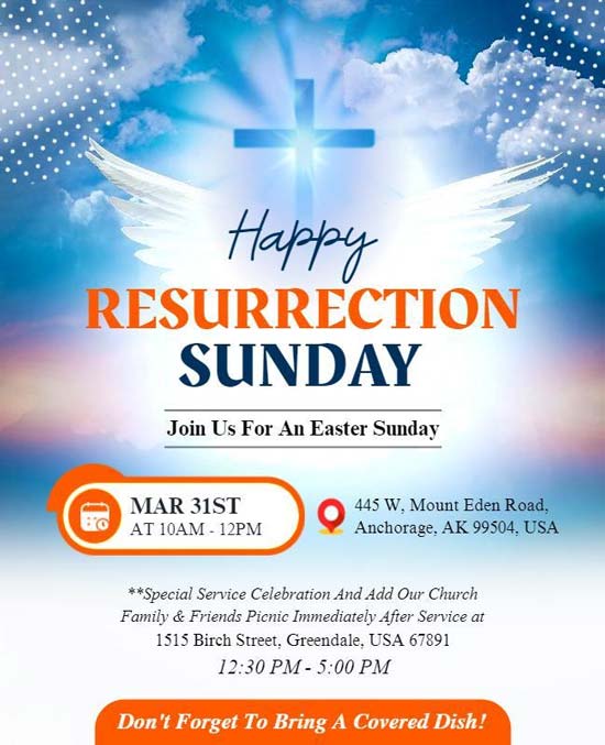 Easter Sunday Church Service Flyer With Celebration Themes and Event Details