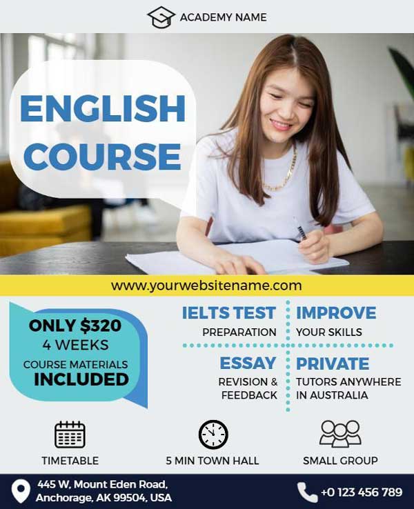 Education English Course Flyer Featuring Clear and Professional Design