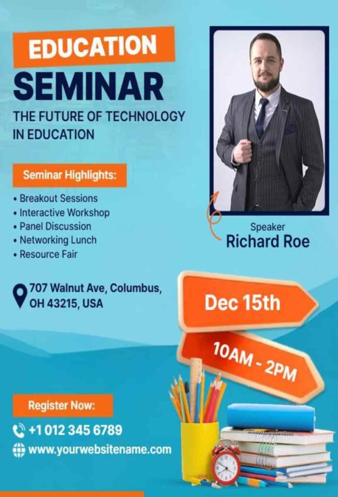 Technology In Educational Seminar
With Sky Blue Background Flyer