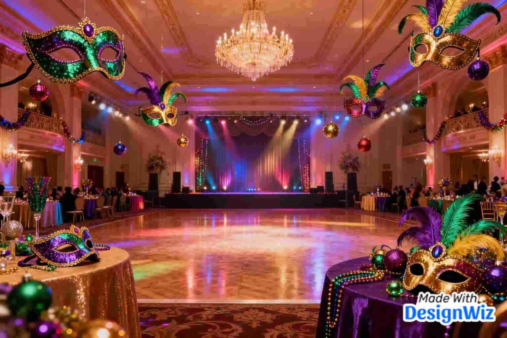 elegant mardi gras image with decorated ballroom