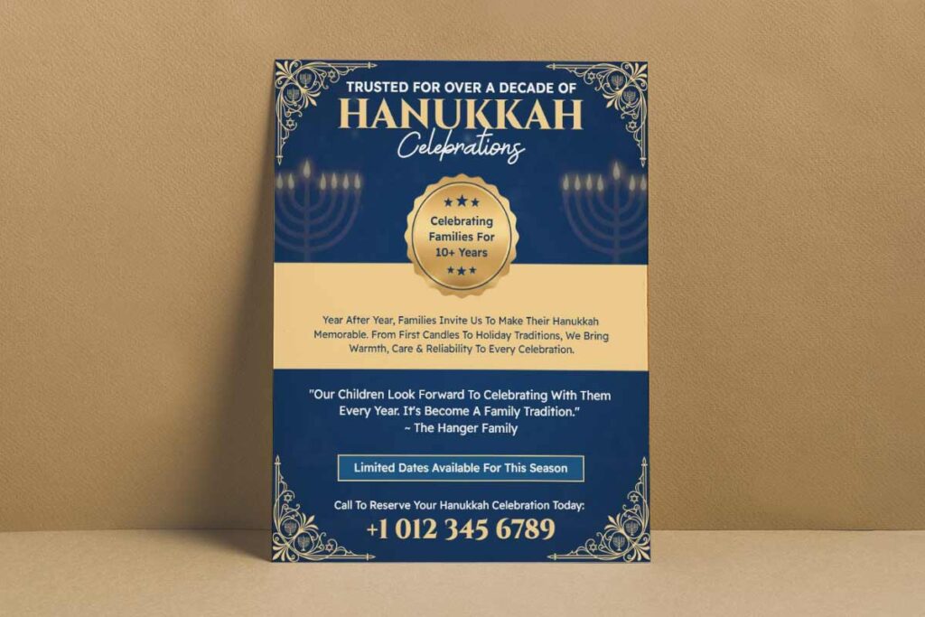 Elegant Navy and Gold Hanukkah Celebration Flyer Template