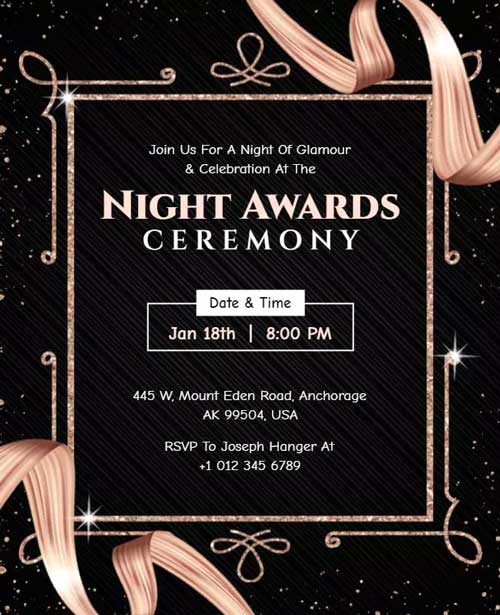 Elegant Night Award Invitation Flyer Featuring Luxurious Colors and Key Event Information