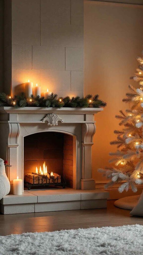 Elegant Stone Mantel With Minimal Tree Background